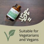 Brown glass bottle of Alpha Lipoic Acid dietary supplement with white capsules, labeled as suitable for vegetarians and vegans, displayed on a wooden surface, representing high-quality nutritional support from Synergistics Europe.