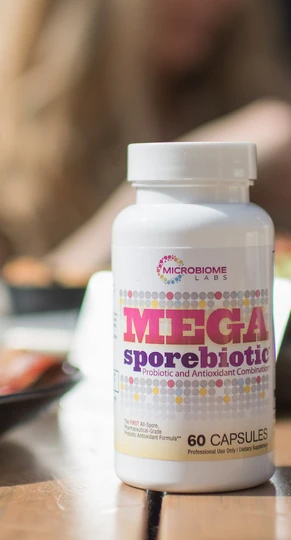 MegaSporeBiotic Spore Based Probiotic and Antioxidant 60 Capsules Bottle on Table
