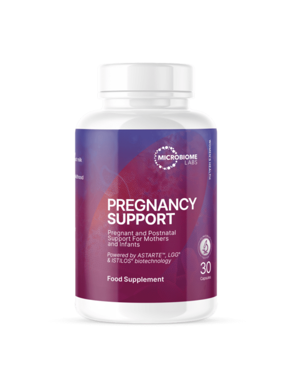 Pregnancy Support probiotic supplement front label – Microbiome Labs UK
