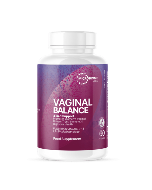 Vaginal Balance probiotic supplement front label – Microbiome Labs UK