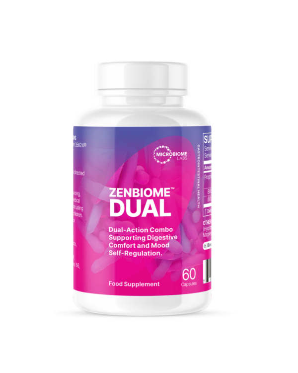 Zenbiome DUAL probiotic supplement front view by Microbiome Labs UK